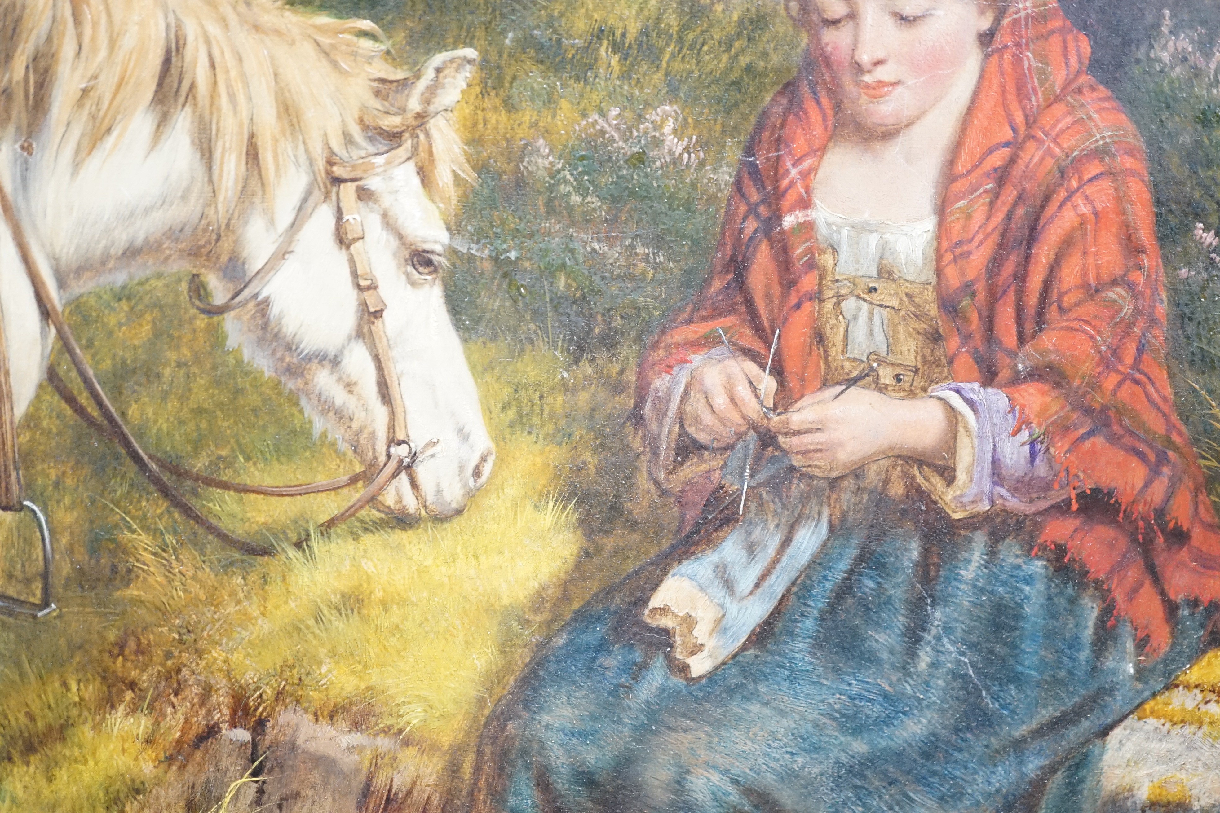 Isaac Henzell (1823-1875), oil on canvas, Woman and pony in the Highlands, signed and dated 1864, 50 x 60cm.